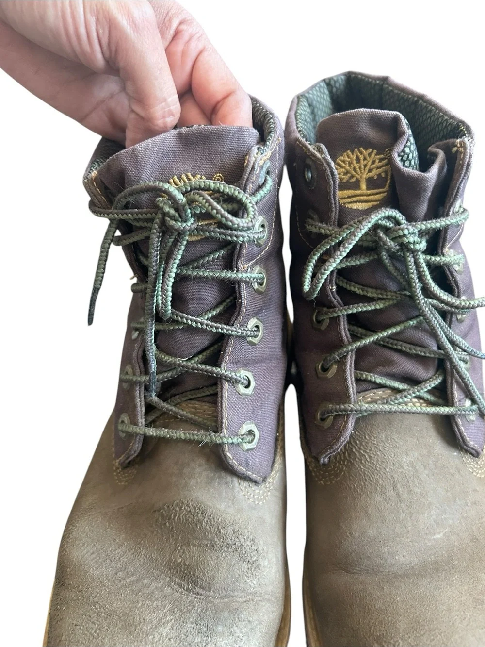Timberland Men's Brown Suede and Dark Brown Canvas Lace-Up Boots Size 10